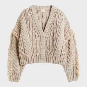 H&M Beige Fringe Trimmed Boho Cardigan Size Extra Small